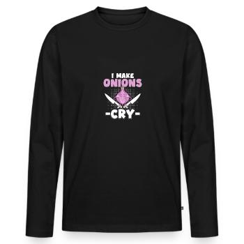 Je fais pleurer les oignons Cuisine Drôle Chef Cuisine - T-shirt manches longues Premium bio Homme - noir - Devant - Nico (187cm)