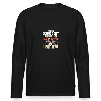 Je suis sur un régime de fruits de mer, je vois de la nourriture et je la mange !!! - T-shirt manches longues Premium bio Homme - noir - Devant - Nico (187cm)