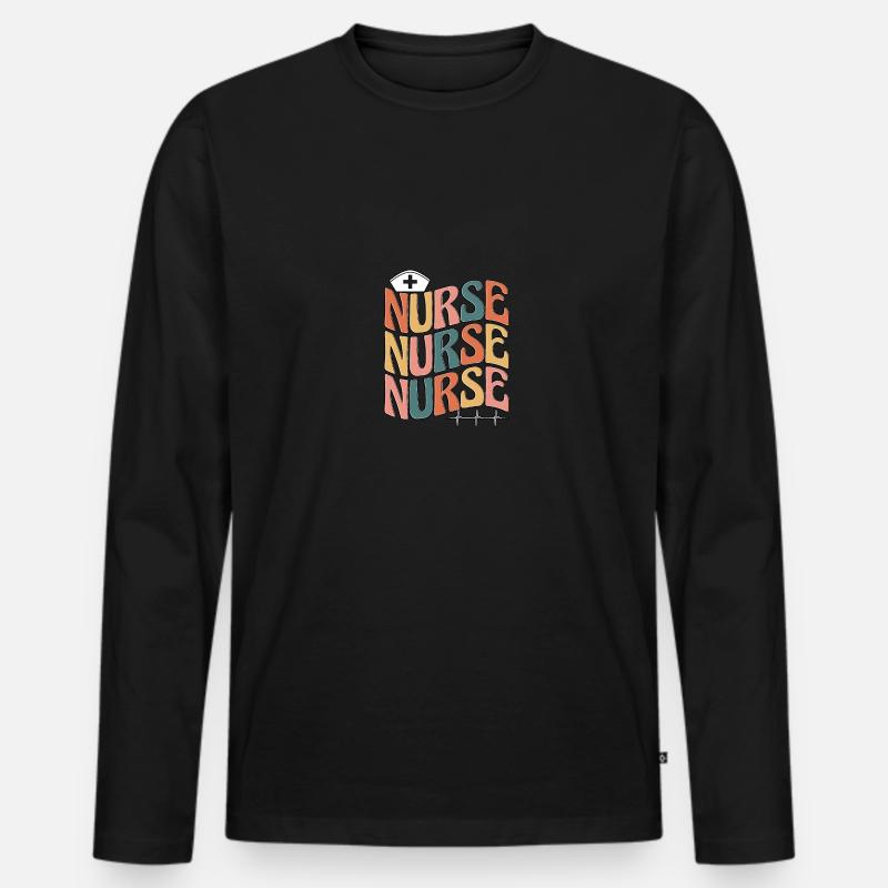Nurse Krankenschwester Groovy - Männer Premium Bio Langarmshirt - Schwarz
