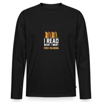 Je lis ce que je veux Lecture gratuite - T-shirt manches longues Premium bio Homme - noir - Devant - Nico (187cm)