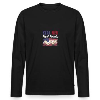 Real Men Hold Hands Armwrestling Arm Wrestling - Men's Premium Organic Long Sleeve Shirt - black - Front - Nico (187cm)