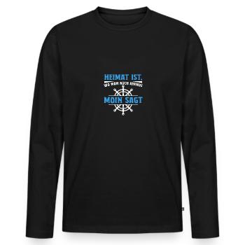 Heimat ist wo man auch Abends Moin sagt - Männer Premium Bio Langarmshirt - Schwarz - Vorne - Nico (187cm)