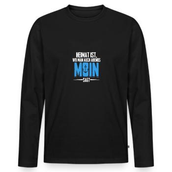 Heimat ist wo man auch Abends Moin sagt - Männer Premium Bio Langarmshirt - Schwarz - Vorne - Nico (187cm)