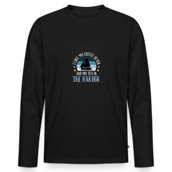 J’aime mon café noir et mon thé dans le port - T-shirt manches longues Premium bio Homme - noir - Devant - Nico (187cm)