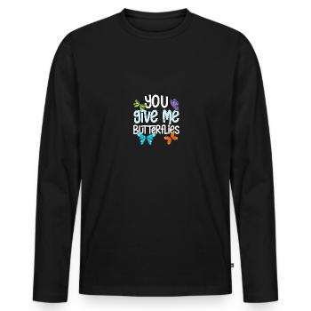 Tu me donnes des papillons Entomologie - T-shirt manches longues Premium bio Homme - noir - Devant - Nico (187cm)