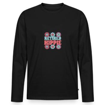 Hippie retraité Seventies Hippie Hippy - T-shirt manches longues Premium bio Homme - noir - Devant - Nico (187cm)