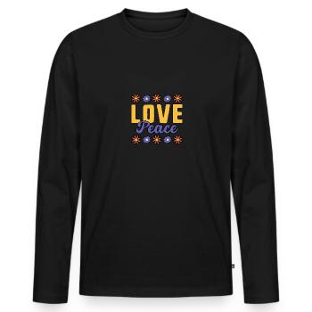 Amour Paix Fleurs Fleur 70s 60s - T-shirt manches longues Premium bio Homme - noir - Devant - Nico (187cm)