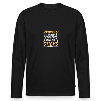Batteur Je sais utiliser mes bâtons Schlagzeuger - T-shirt manches longues Premium bio Homme - noir - Devant - Nico (187cm)