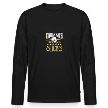 Batteur Je sais utiliser mes bâtons Schlagzeuger - T-shirt manches longues Premium bio Homme - noir - Devant - Nico (187cm)