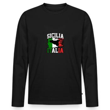 Sicilia Italia Drapeau italien Italie - T-shirt manches longues Premium bio Homme - noir - Devant - Nico (187cm)
