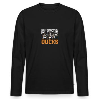 Facilement distrait par les canards pour les chasseurs de canards - T-shirt manches longues Premium bio Homme - noir - Devant - Nico (187cm)