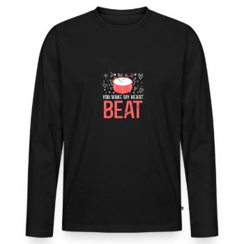 You Make My Heart Beat für Schlagzeuger Männer - Männer Premium Bio Langarmshirt - Schwarz - Vorne - Nico (187cm)