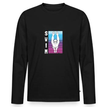 SWIM Schwimmen Retro Vintage Für Männer Frauen - Männer Premium Bio Langarmshirt - Schwarz - Vorne - Nico (187cm)