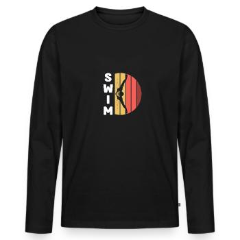 SWIM Schwimmen Retro Vintage Für Männer Frauen - Männer Premium Bio Langarmshirt - Schwarz - Vorne - Nico (187cm)