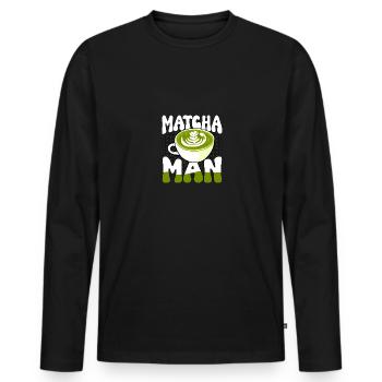 Matcha Man pour les amateurs de thé matcha - T-shirt manches longues Premium bio Homme - noir - Devant - Nico (187cm)
