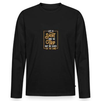 La vie est courte Prendre Voyage Acheter Chaussures Manger Gâteau - T-shirt manches longues Premium bio Homme - noir - Devant - Nico (187cm)