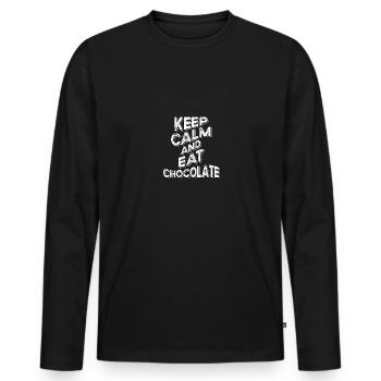 Keep Calm And Eat Chocolate Grunge For - Men's Premium Organic Long Sleeve Shirt - black - Front - Nico (187cm)