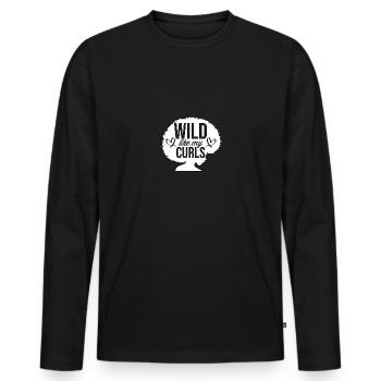 Wild Like My Curls Lustige Lockige Haare - Männer Premium Bio Langarmshirt - Schwarz - Vorne - Nico (187cm)