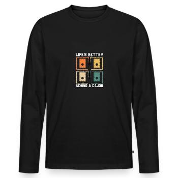 Life's Better Behind A Cajon Kachon - Männer Premium Bio Langarmshirt - Schwarz - Vorne - Nico (187cm)
