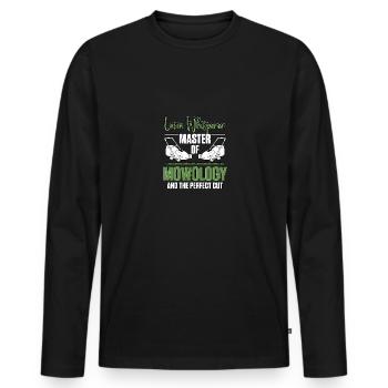 Lawn Whisperer Maître de la mowologie Tondeuse à gazon - T-shirt manches longues Premium bio Homme - noir - Devant - Nico (187cm)