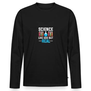 La science comme Dieu, mais réelle pour les athées - T-shirt manches longues Premium bio Homme - noir - Devant - Nico (187cm)