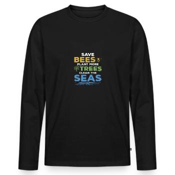 Save Bees Plant Trees Clean Seas Environmental Protection - Men's Premium Organic Long Sleeve Shirt - black - Front - Nico (187cm)