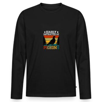 Easily Distracted By Pigeons Leicht Ablenkbar - Men's Premium Organic Long Sleeve Shirt - black - Front - Nico (187cm)