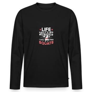 Fitnessstudio Workout Frauen Fitness Gewichte - Männer Premium Bio Langarmshirt - Schwarz - Vorne - Nico (187cm)