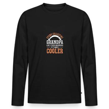 Granda Philatéliste Timbres Timbres Grand-père - T-shirt manches longues Premium bio Homme - noir - Devant - Nico (187cm)