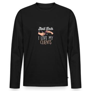 Nail Tech J’aime mes clients Manucure Pédicure - T-shirt manches longues Premium bio Homme - noir - Devant - Nico (187cm)