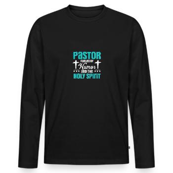 Un pasteur alimenté par l’humour pour les pasteurs - T-shirt manches longues Premium bio Homme - noir - Devant - Nico (187cm)