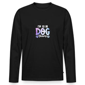 70 ans, j'ai 10 ans en années de chien pour les propriétaires de chiens - T-shirt manches longues Premium bio Homme - noir - Devant - Nico (187cm)