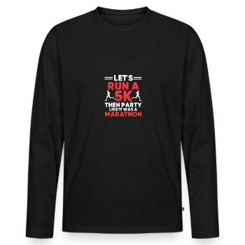 Permet de courir un 5 km puis de faire la fête pour les coureurs - T-shirt manches longues Premium bio Homme - noir - Devant - Nico (187cm)