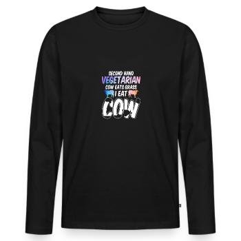 Second Hand Vegetarian Cow Eats Grass Für - Männer Premium Bio Langarmshirt - Schwarz - Vorne - Nico (187cm)