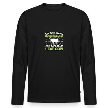 Une vache végétarienne d’occasion mange de l’herbe pour - T-shirt manches longues Premium bio Homme - noir - Devant - Nico (187cm)