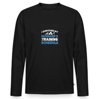 I Survived My Husband's Training Triathlon - Männer Premium Bio Langarmshirt - Schwarz - Vorne - Nico (187cm)