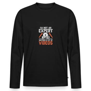 Je ne suis pas un expert mais j’ai regardé des vidéos - T-shirt manches longues Premium bio Homme - noir - Devant - Nico (187cm)