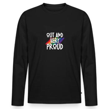 Out And Very Proud Gay Pride Ally LGBT Awareness - Men's Premium Organic Long Sleeve Shirt - black - Front - Nico (187cm)