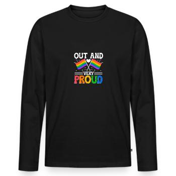 Out And Very Proud Gay Pride Ally LGBT Awareness - T-shirt manches longues Premium bio Homme - noir - Devant - Nico (187cm)