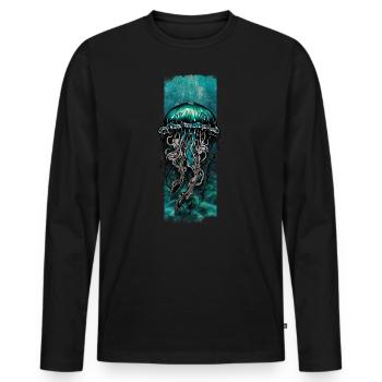 Azure Drift: Cyan Jellyfish Design - Men's Premium Organic Long Sleeve Shirt - black - Front - Nico (187cm)