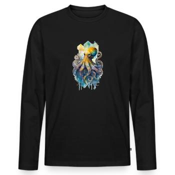 Krake Oktopus Tintenfisch Wasserfarbe Ozean Meer - Männer Premium Bio Langarmshirt - Schwarz - Vorne - Nico (187cm)