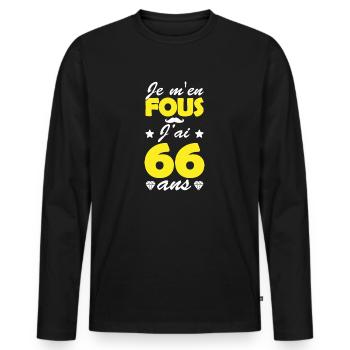 j ai 66 ans / cadeau anniversaire 66 ans - T-shirt manches longues Premium bio Homme - noir - Devant - Nico (187cm)