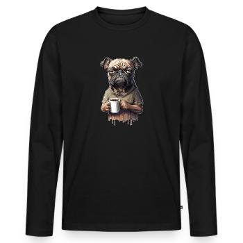 Carlin de chien grincheux sarcasme de café morose - T-shirt manches longues Premium bio Homme - noir - Devant - Nico (187cm)