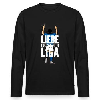 LIEBE KENNT KEINE LIGA - Männer Premium Bio Langarmshirt - Schwarz - Vorne - Nico (187cm)