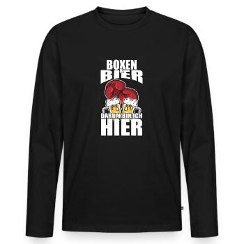 Funny saying: Boxing, beer, that's why I'm here - Men's Premium Organic Long Sleeve Shirt - black - Front - Nico (187cm)