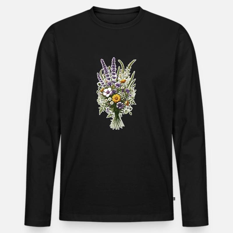 Wildblumen - Männer Premium Bio Langarmshirt - Schwarz
