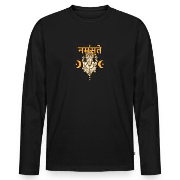 Yoga Gansha Namaste Sanskrit Namaste Meditation - Men's Premium Organic Long Sleeve Shirt - black - Front - Nico (187cm)