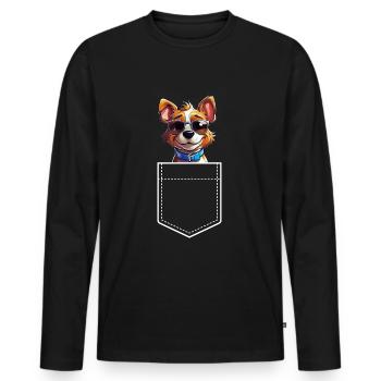 Pocket Dog - Dog Design - Men's Premium Organic Long Sleeve Shirt - black - Front - Nico (187cm)