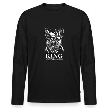 Français Bulldog Roi de tout ce qui concerne les chiens - T-shirt manches longues Premium bio Homme - noir - Devant - Nico (187cm)