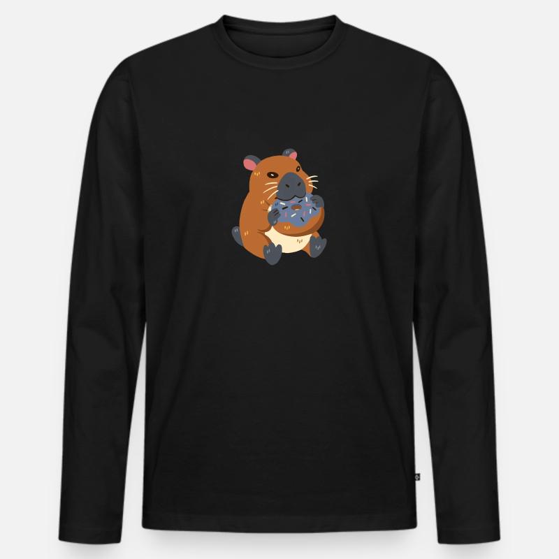 Capybara mit Donut - Männer Premium Bio Langarmshirt - Schwarz